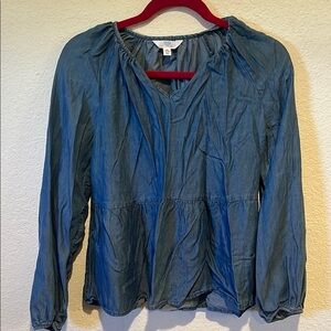 Time and Tru Relaxed Blue Long Sleeve Blouse